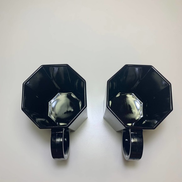 4 pc Set MCM Deco Arcoroc France Black Glass Octagon Mugs Bowls Arcopal Octime - Picture 10 of 14